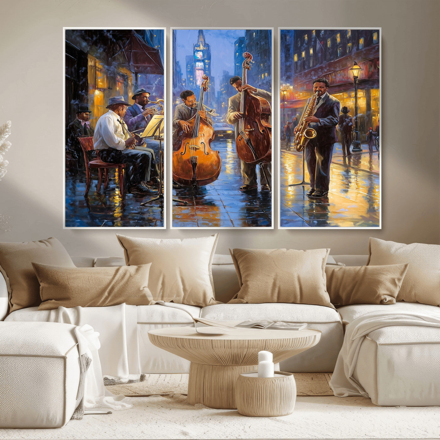 MGV-FC-48X32-3P - Colorful Jazz Wall Art - African American Music Canvas Print - Framed Abstract Music Poster for Home