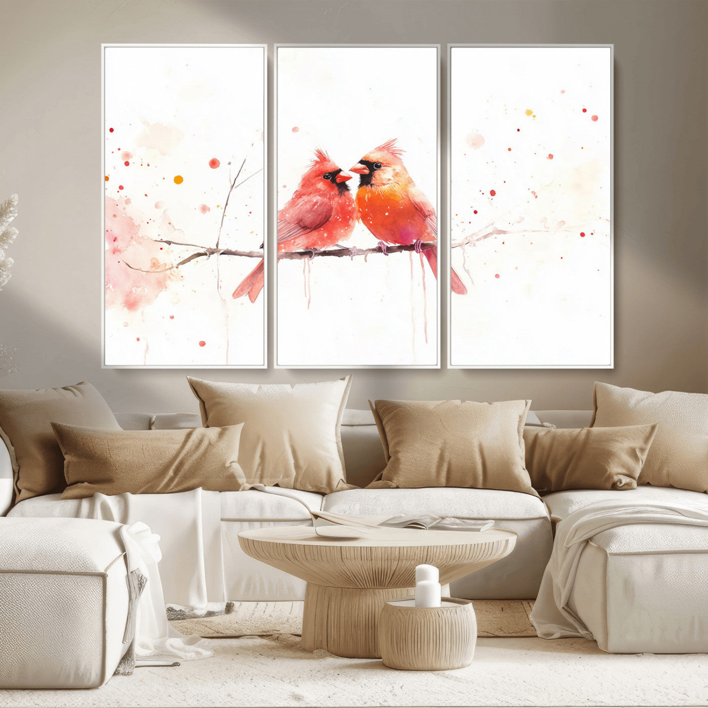 MGV-FC-48X32-3P - Cardinal Bird Canvas Wall Art - Male and Female Cardinal Print - Nature-Inspired Bird Wall Decor for