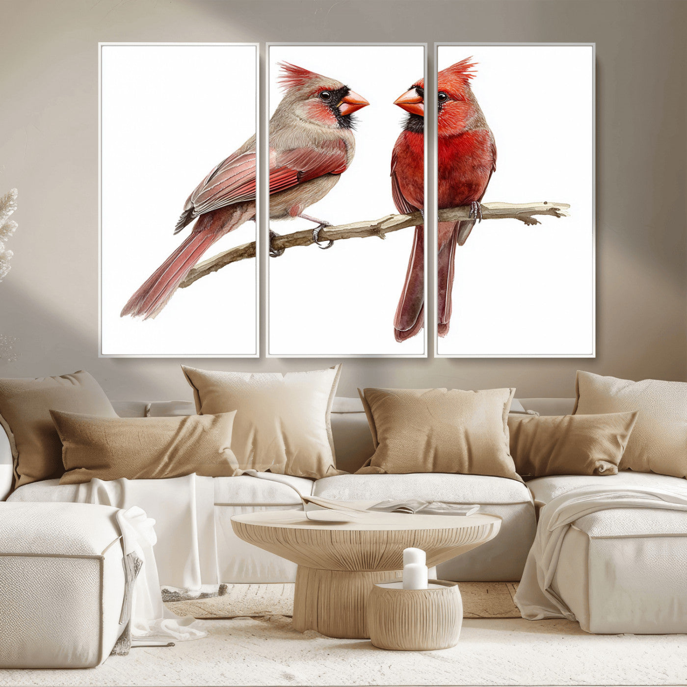 MGV-FC-48X32-3P - Cardinal Bird Canvas Wall Art - Male and Female Cardinal Print - Abstract Bird Wall Decor for Home -