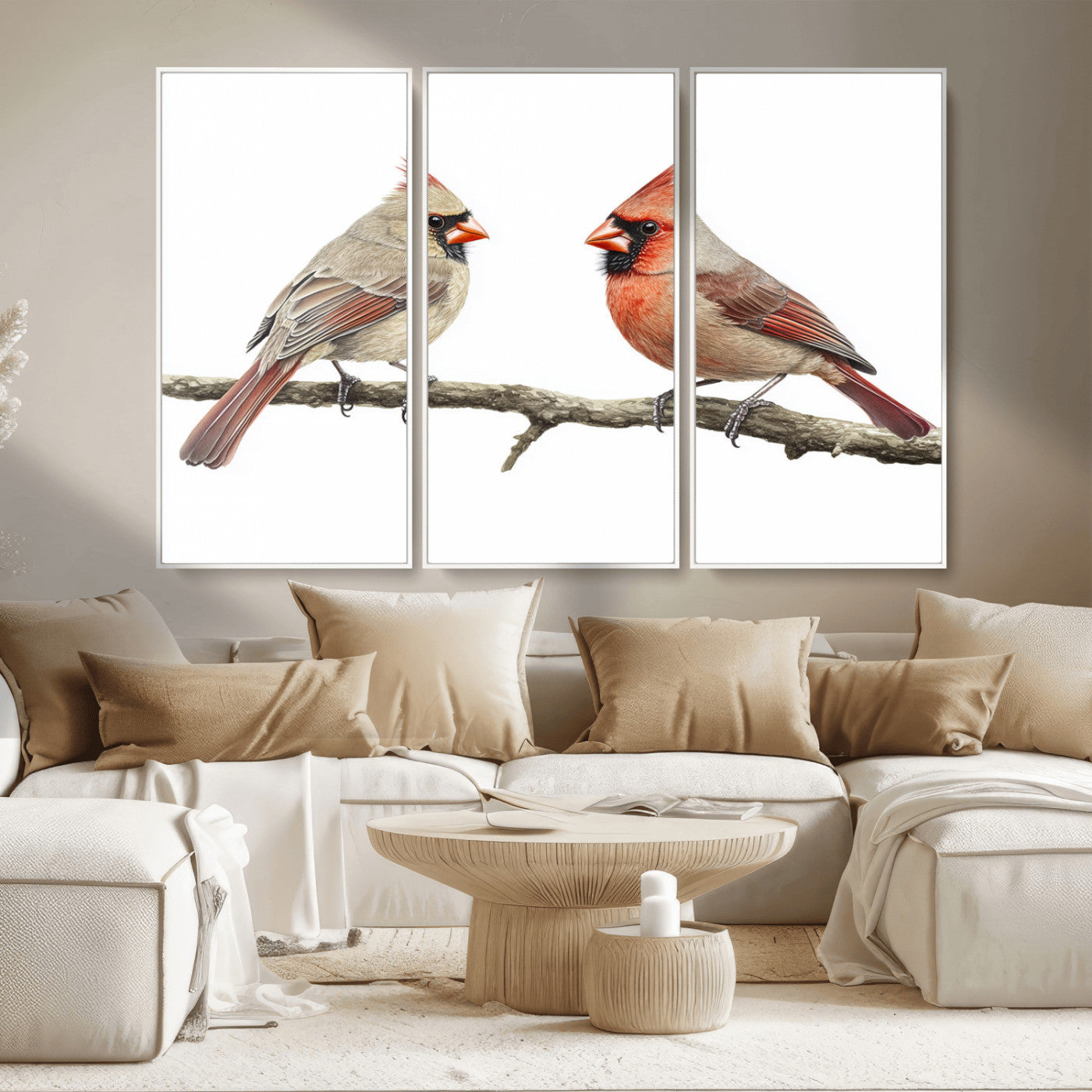 MGV-FC-48X32-3P - Cardinal Canvas Wall Art - Male and Female Cardinal Print - Nature-Inspired Bird Wall Decor for Home