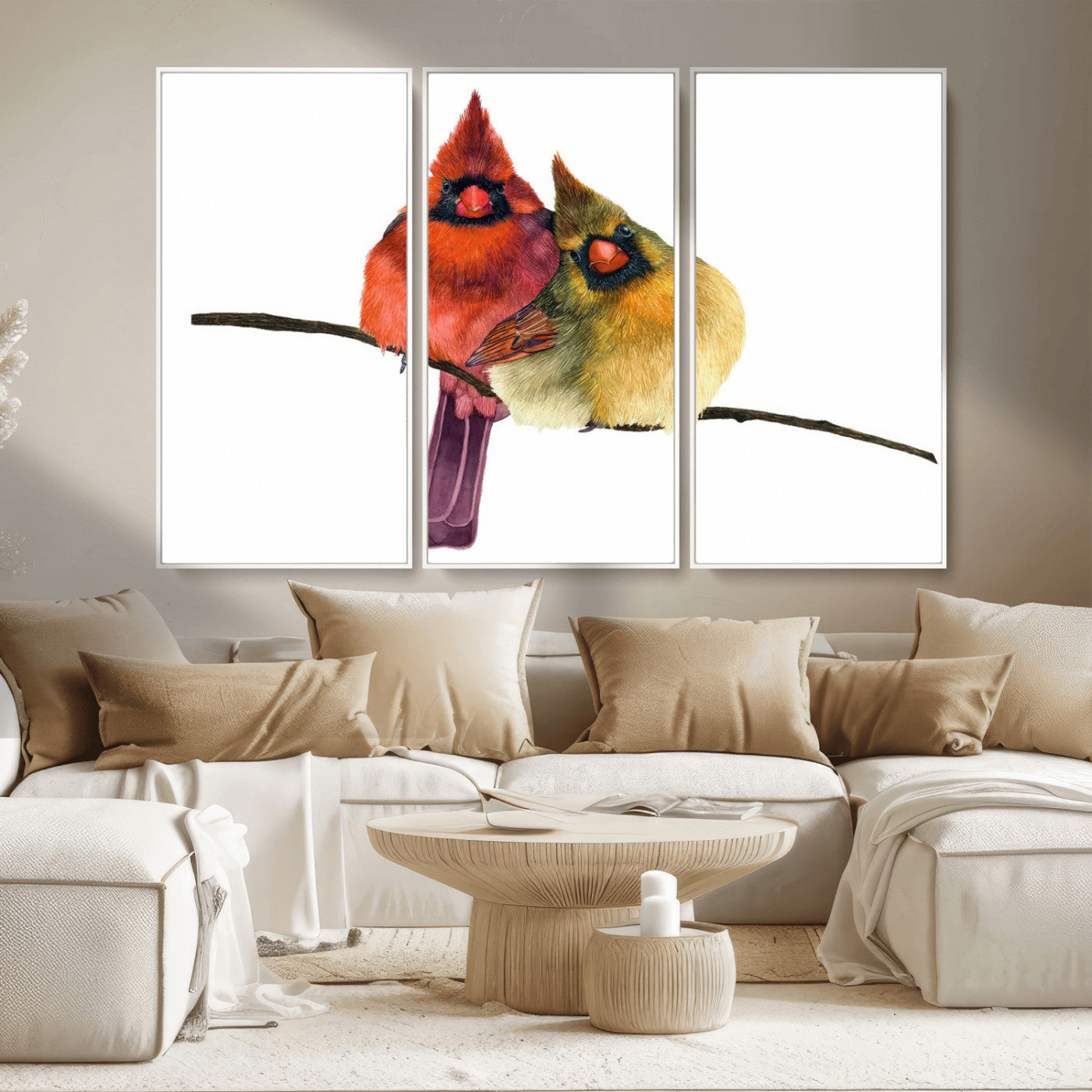 MGV-FC-48X32-3P - Cardinal Bird Canvas Wall Art - Male and Female Cardinal Print - Nature-Inspired Bird Wall Decor for