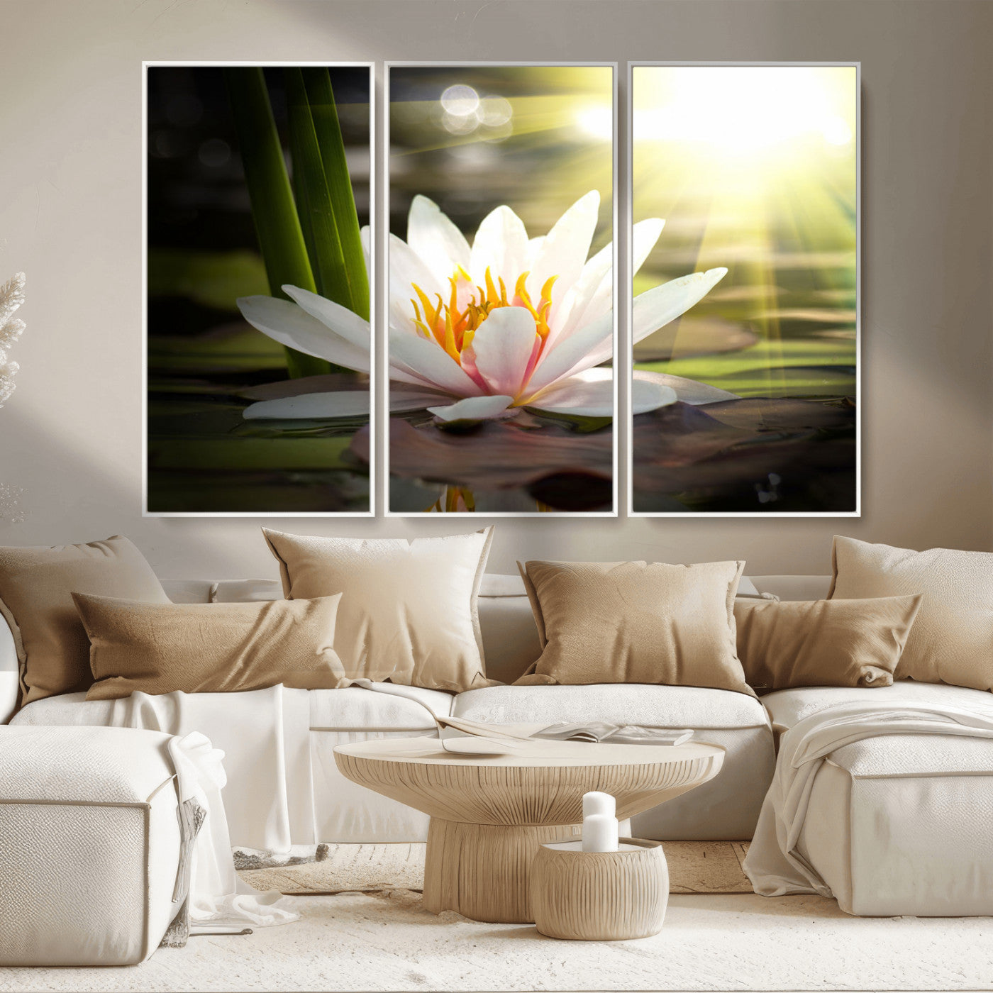 MGV-FC-48X32-3P - Lotus Flower Wall Art Canvas Print, Water Lily Large Wall Art Canvas Print