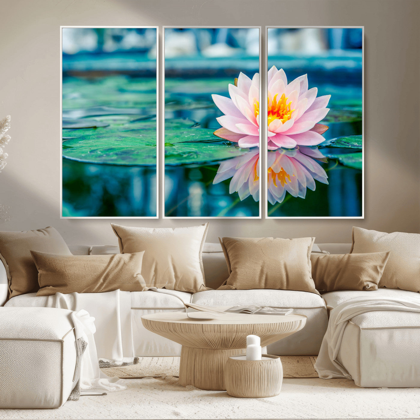 MGV-FC-48X32-3P - Lotus Flower Wall Art Canvas Print, Water Lily Large Wall Art Canvas Print for Yoga Room Decor,