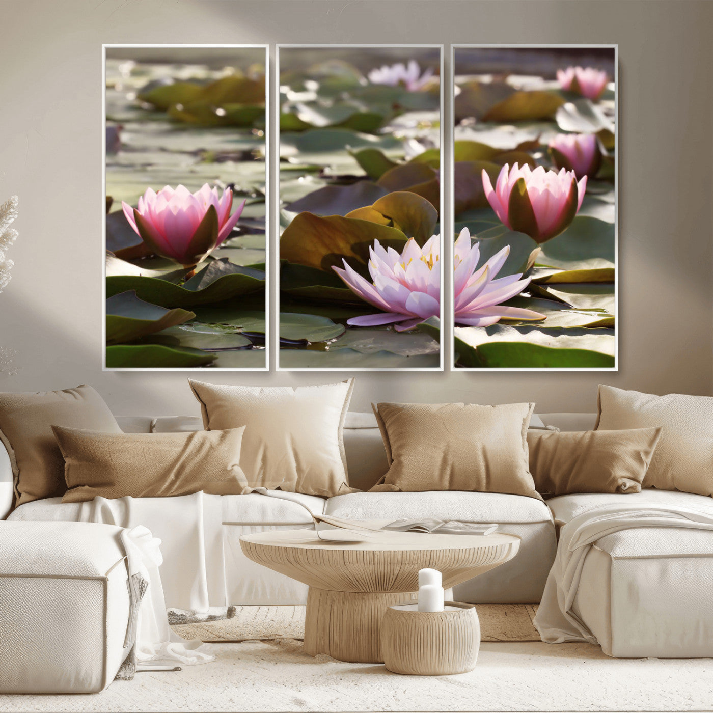 MGV-FC-48X32-3P - Lotus Flower Wall Art Canvas Print, Water Lily Large Wall Art Canvas Print for Yoga Room Decor,