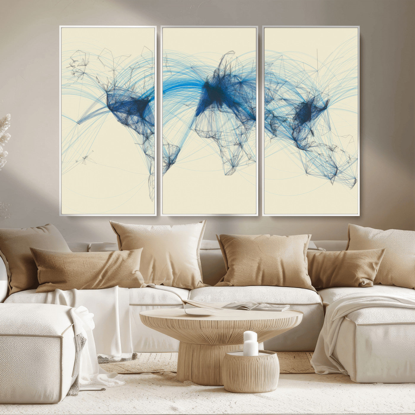 MGV-FC-48X32-3P - Flight Routes Map art Air Traffic Avi World Map with Blue Connections Canvas Wall Art – Modern