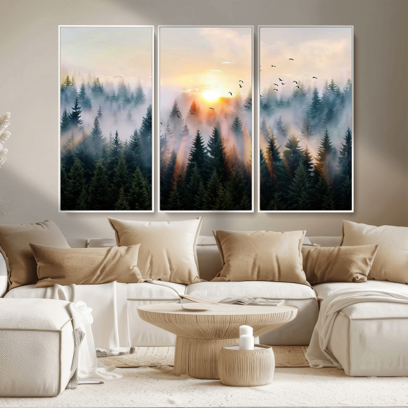 MGV-FC-48X32-3P - Abstract Forest Wall Art - Serene Nature Canvas Print with Misty Forest Design for Modern Home or
