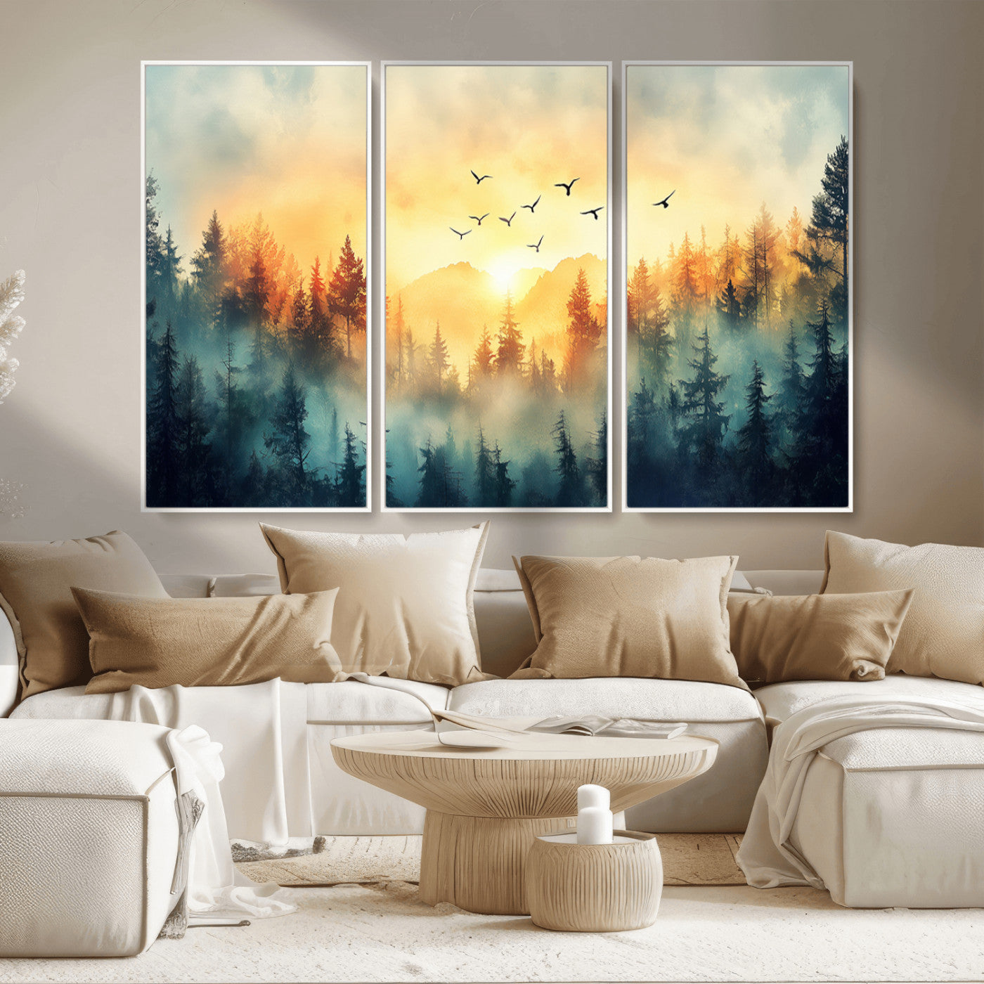MGV-FC-48X32-3P - Abstract Forest Wall Art Print- Serene Nature Canvas Print with Misty Forest Design for Modern Home