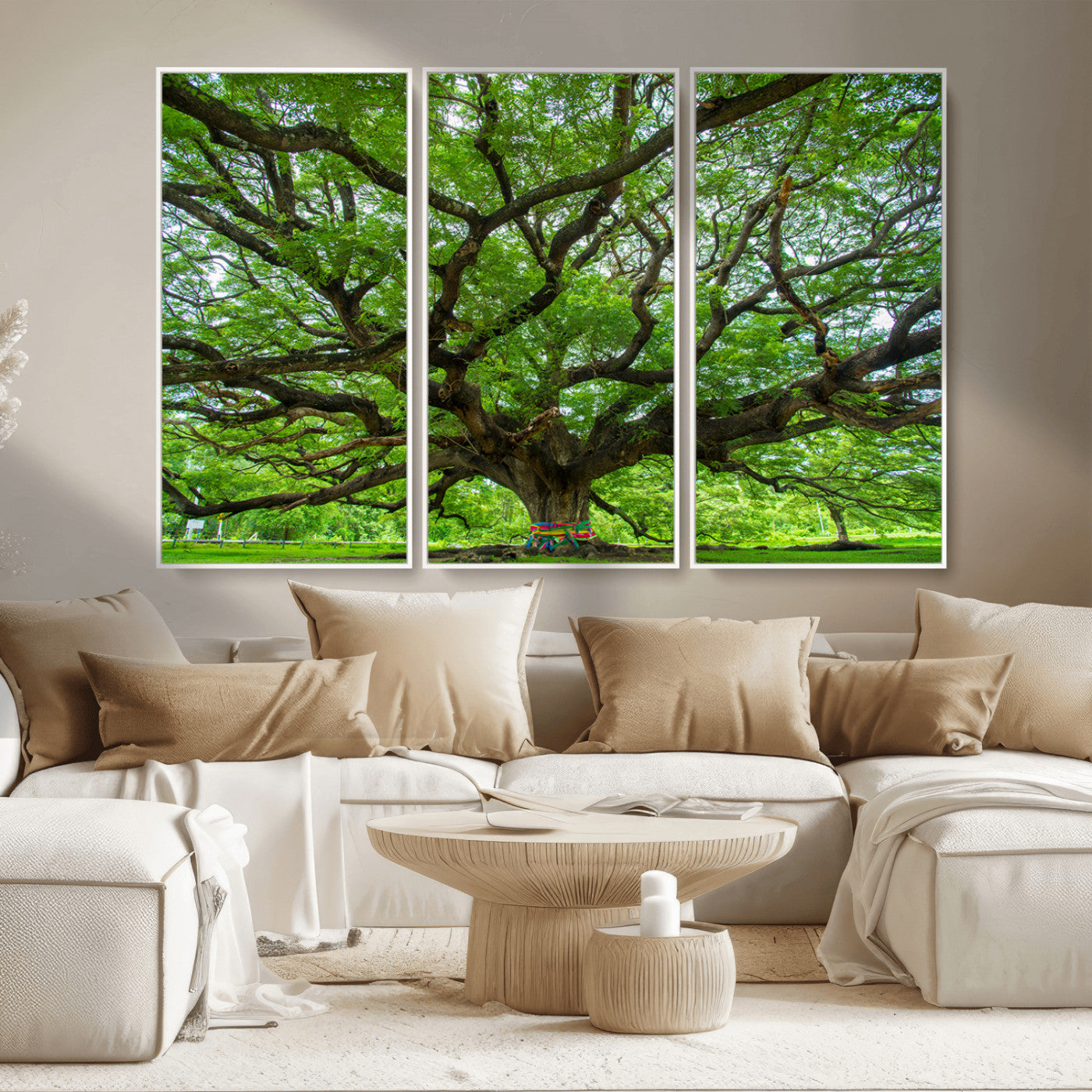 MGV-FC-48X32-3P - Oak Tree Wall Art Print, Forest Canvas Wall Art for Home and Office, Framed Angel Oak Tree Canvas
