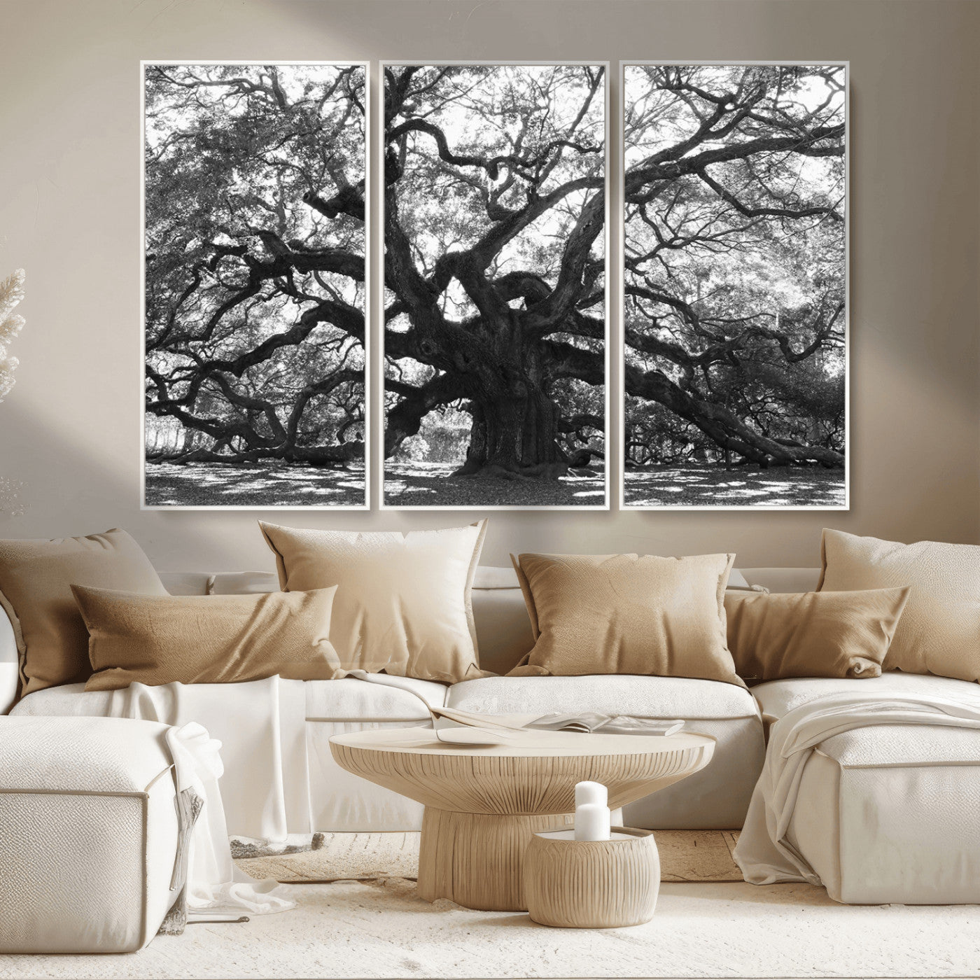 MGV-FC-48X32-3P - Ancient Oak Wall Art Canvas Print, Framed Twisted Branches Art Picture Print, Gnarled Tree Perfect Moody Nature Decor Artwork