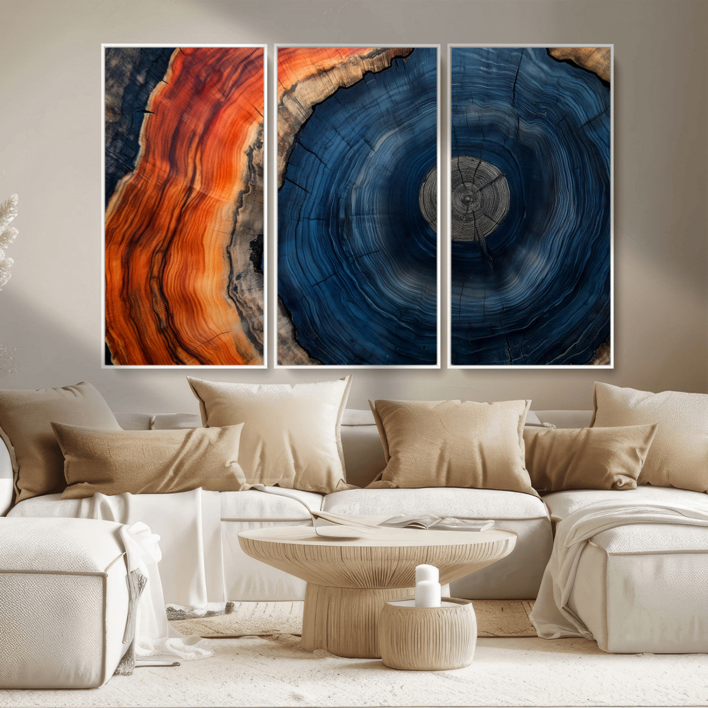 MGV-FC-48X32-3P - Tree Rings Wall Art Canvas Print, Rustic Wood Print, Framed Natural Texture Art Print, Wood Grain