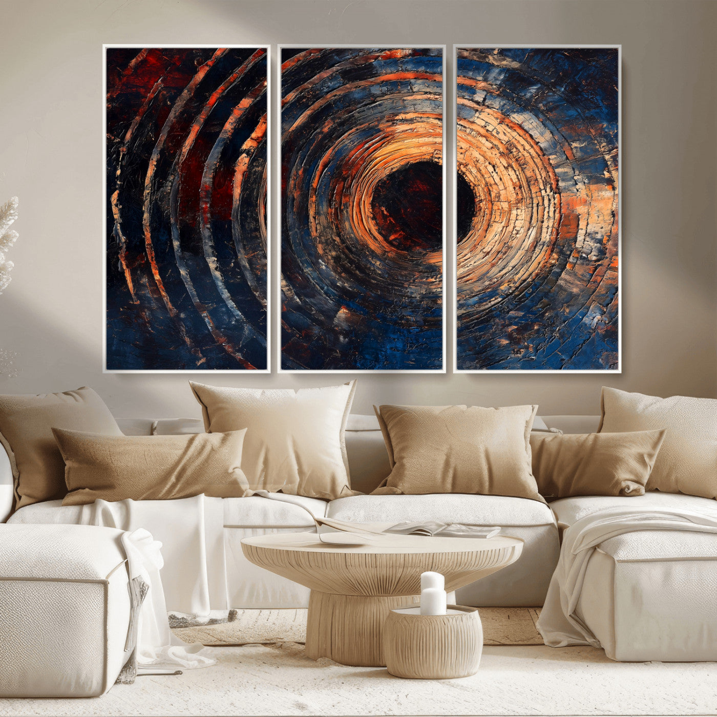 MGV-FC-48X32-3P - Wood Tree Ring Wall Art Canvas Print, Framed Natural Wood Art Picture Print, Rustic Tree Slice Perfect Rustic Decor Artwork