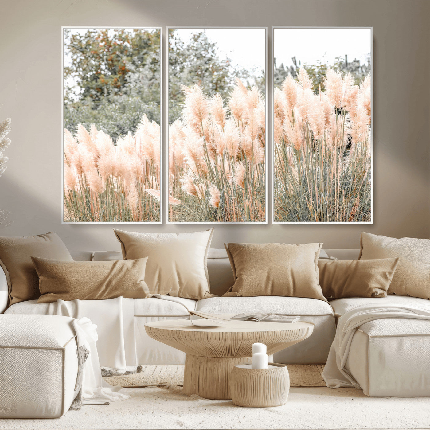 21826392-MGV-CV-36X24 - Pampas Grass Wall Art – Soft Blush Hues and Natural Texture Canvas Print, Serene Outdoors & Botanical Charm for Living Room or Nature Decor