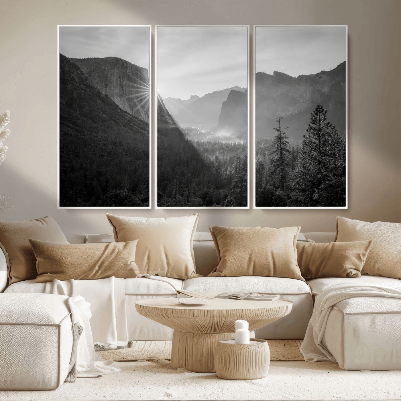 MGV-FC-48X32-3P - Yosemite Valley Wall Art Canvas Print, Framed El Capitan Sunrise Art Picture Print, Misty Mountain Perfect Modern Rustic Decor Artwork