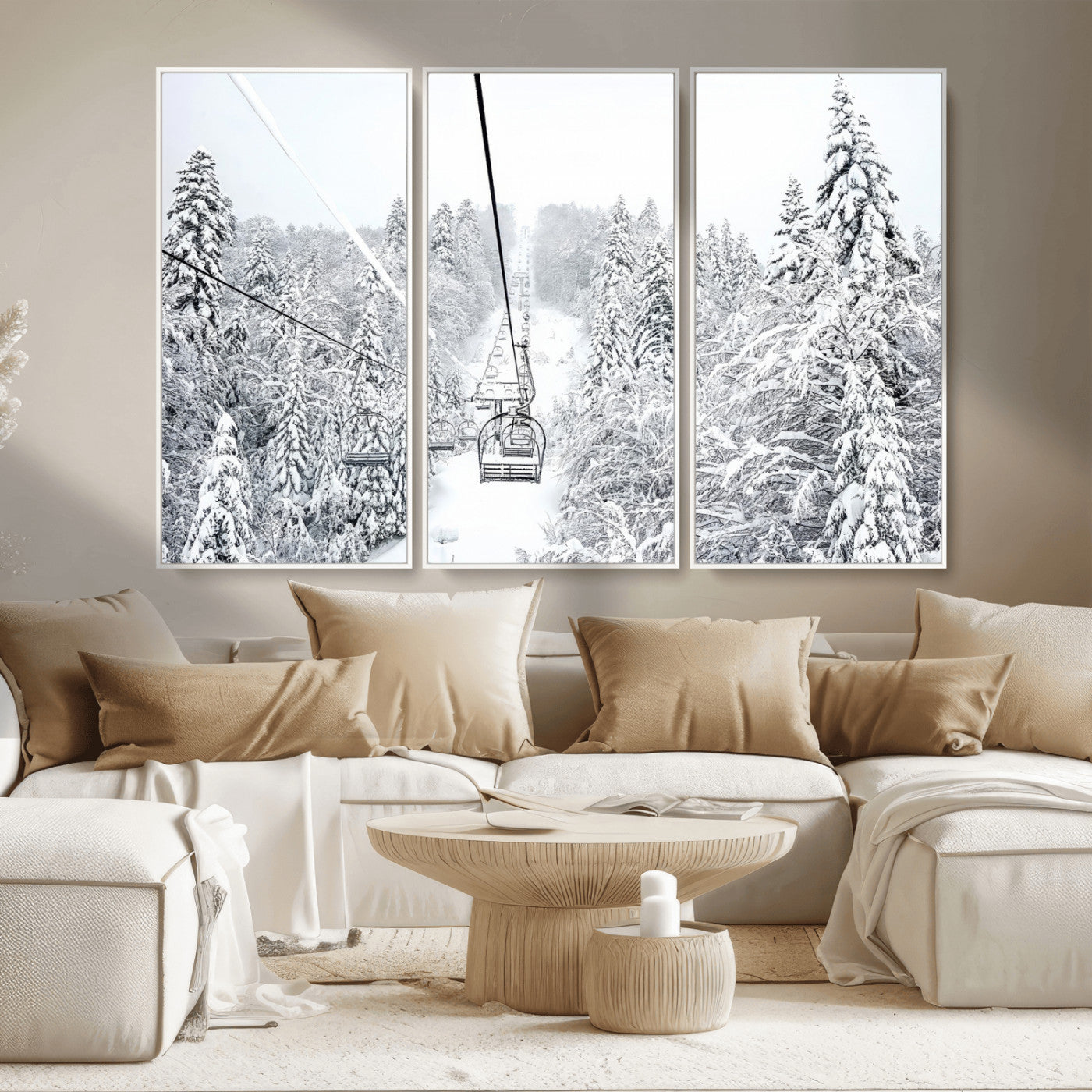 MGV-FC-48X32-3P - Winter Snow Ski Lift Wall Art Canvas Print Winter Trees Print