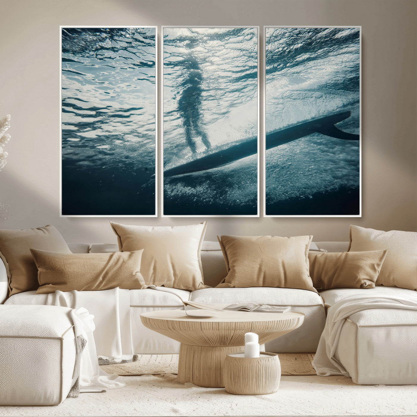 MGV-FC-48X32-3P - Submerged Surf Wall Art Canvas Print, Framed Underwater Perspective Art Picture Print, Ocean Surf Perfect Coastal Adventure Decor Artwork