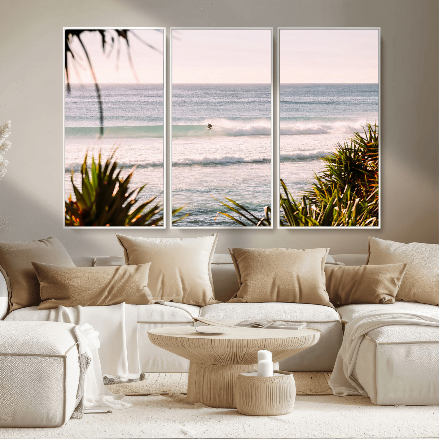 MGV-FC-48X32-3P - Ocean Surfer Wall Art Canvas Print, Framed Coastal Surf Art Picture Print, Tropical Beach Perfect Tropical Coastal Decor Artwork