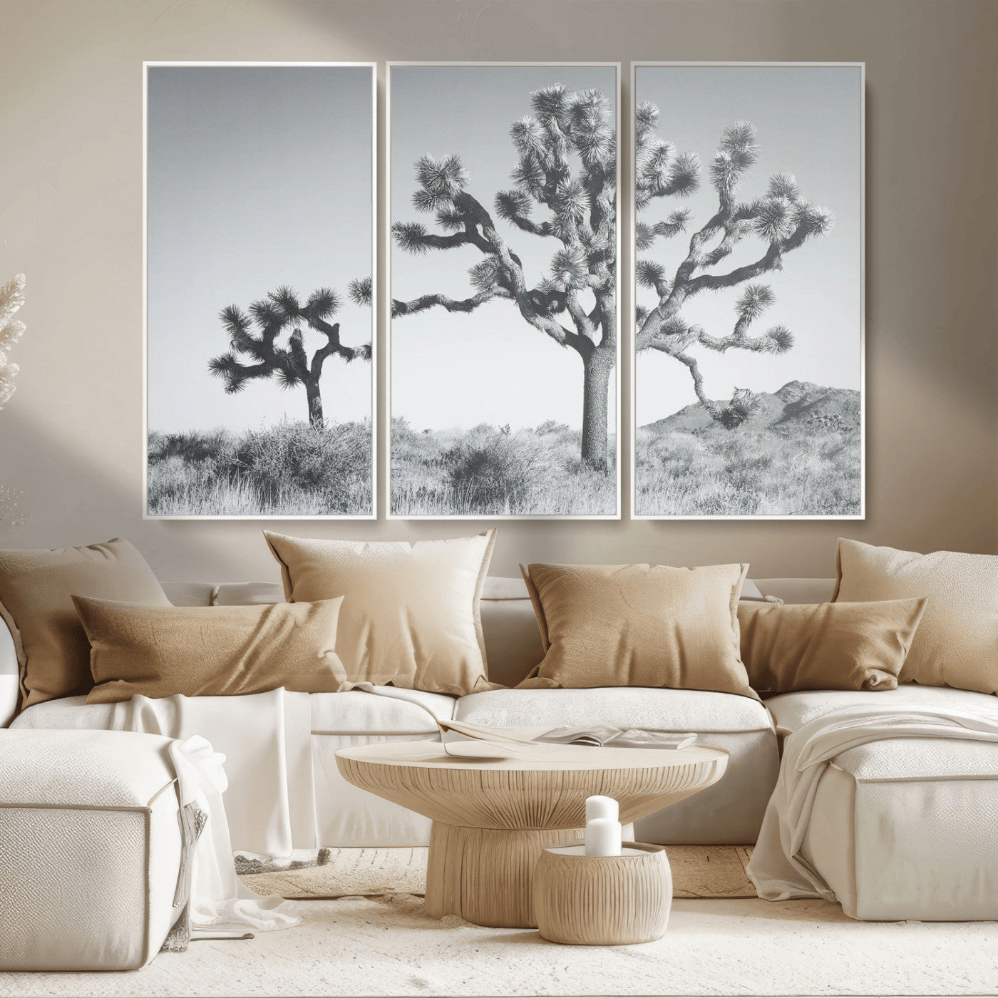 MGV-FC-48X32-3P - Joshua Tree Wall Art Canvas Print, Framed Black White Landscape Art Picture Print, Desert Tree Decor Perfect Southwestern Decor Artwork