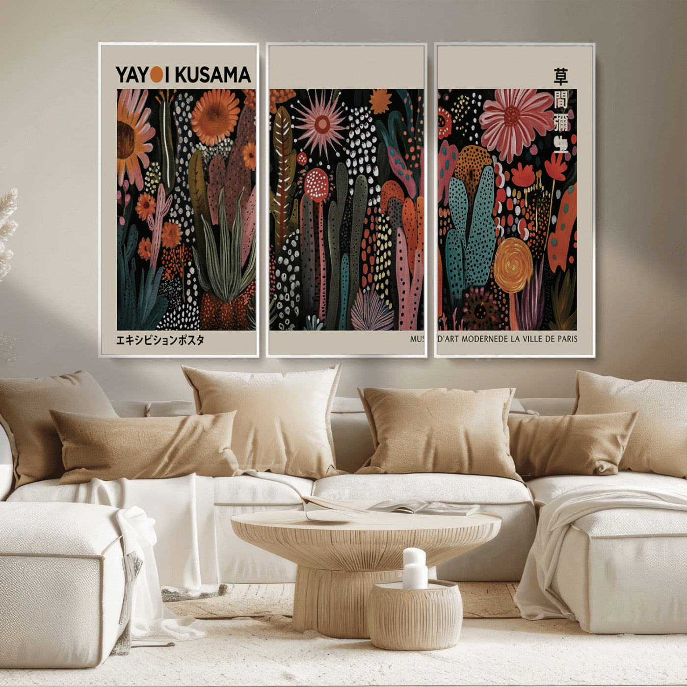 MGV-FC-48X32-3P - Modern Japanese Wall Art Print Yayoi Kusama Canvas Wall Art Abstract Mount Fuji Canvas Print