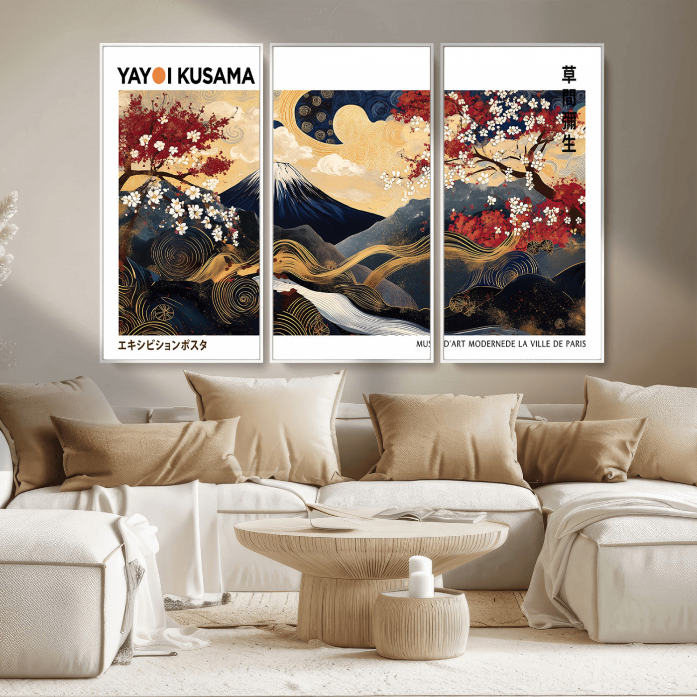 MGV-FC-48X32-3P - Modern Mount Fuji Print, Yayoi Kusama Canvas Wall Art, Abstract Mount Fuji Canvas Print, Japanese