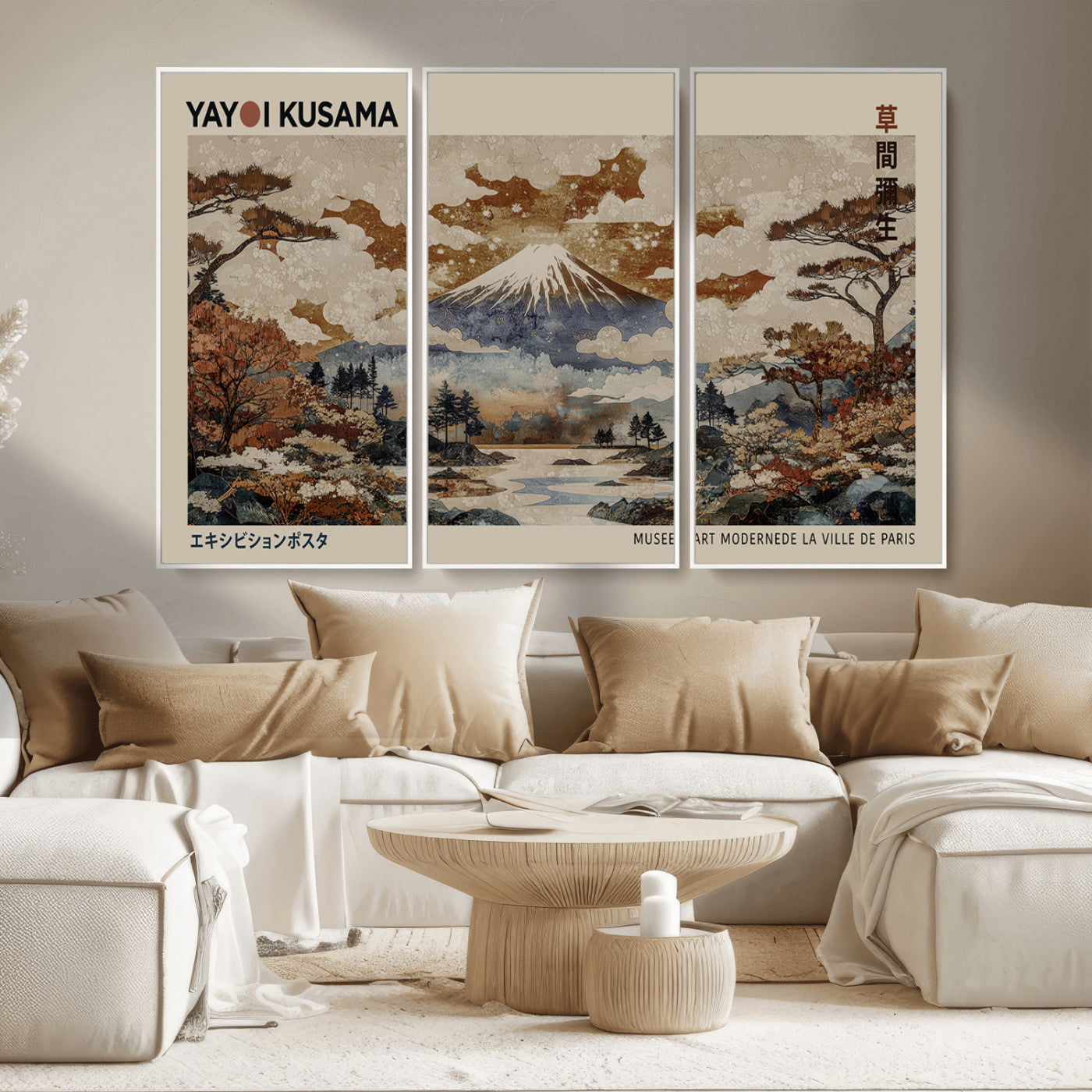 MGV-FC-48X32-3P - Yayoi Wall Art: Transform Your Space, Modern Japanese Wall Art Print Yayoi Kusama Canvas Wall Art
