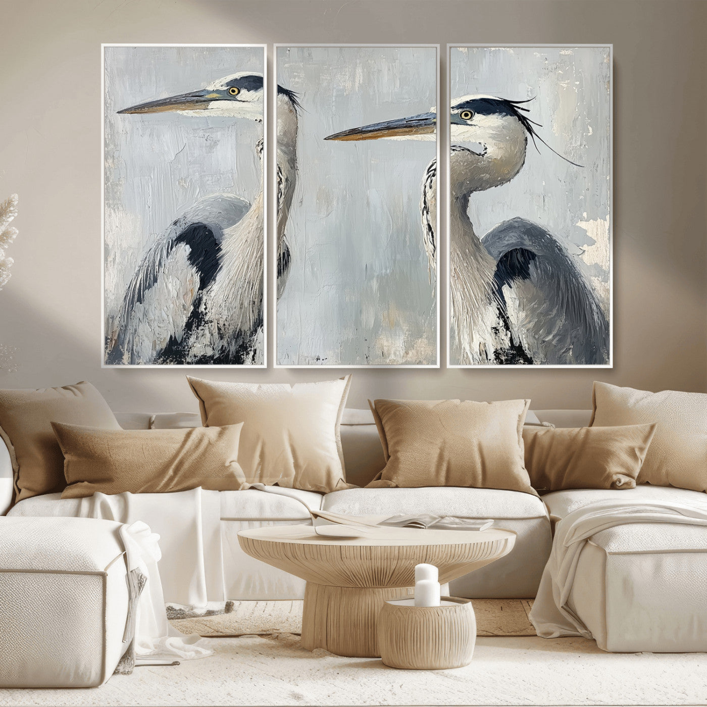 MGV-FC-48X32-3P - Bird Canvas Decor Wall Art Canvas Print, Framed Coastal Bird Pair Art Picture Print, Minimalist Wildlife Wall Perfect Coastal Minimalist Decor Artwork