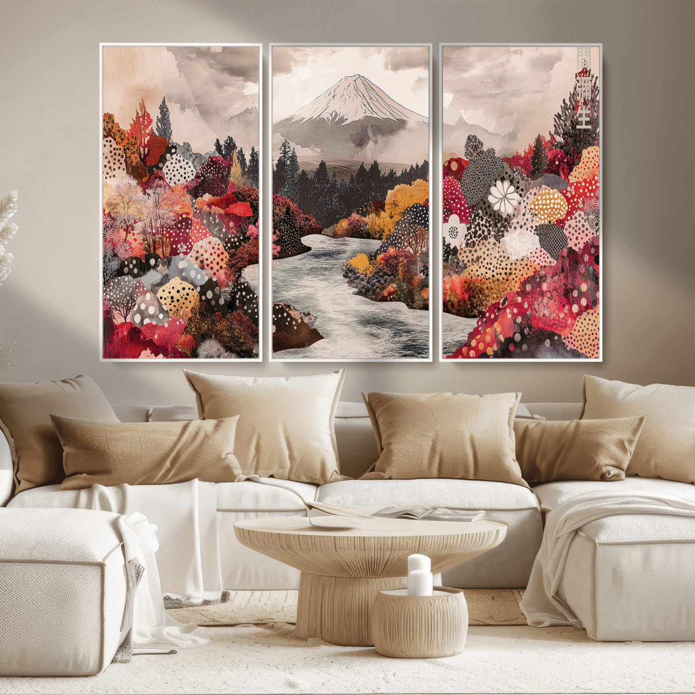 MGV-FC-48X32-3P - Mountain Wall Art Wall Art Canvas Print, Framed Autumn Forest Art Picture Print, Cottagecore Landscape Perfect Cottagecore Boho Decor Artwork
