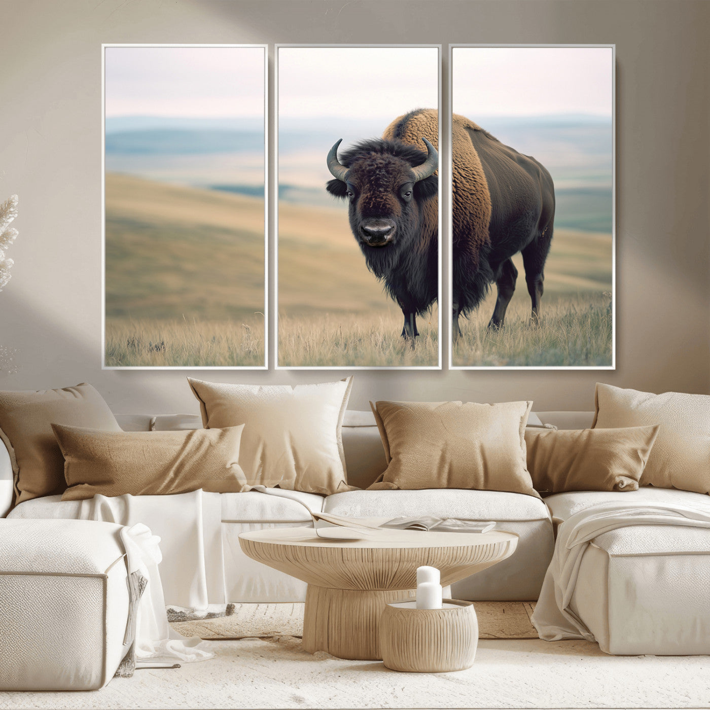 MGV-FC-48X32-3P - Bison Wall Art Wall Art Canvas Print, Framed Buffalo Canvas Print Art Picture Print, American Bison Decor Perfect Rustic Western Decor Artwork
