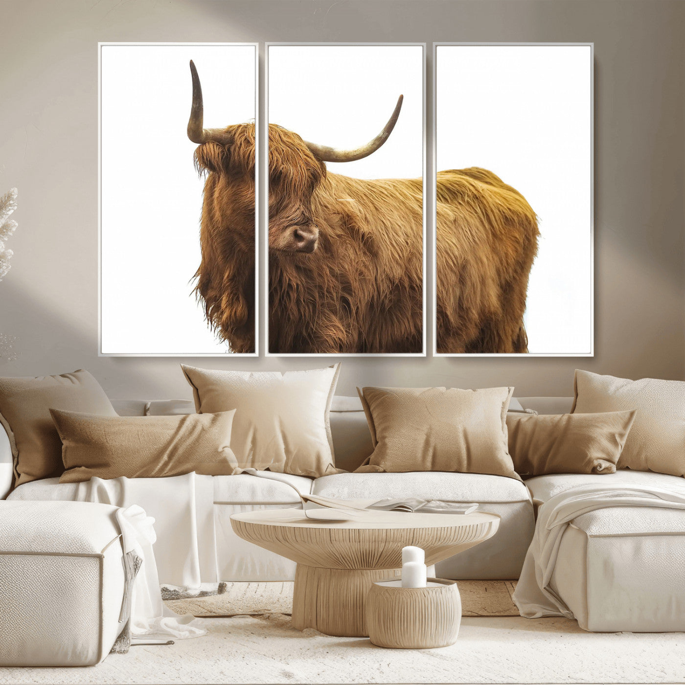 MGV-FC-48X32-3P - Highland Cow Wall Art Canvas Print, Framed Farmhouse Wall Art Art Picture Print, Rustic Animal Decor Perfect Rustic Farmhouse Decor Artwork