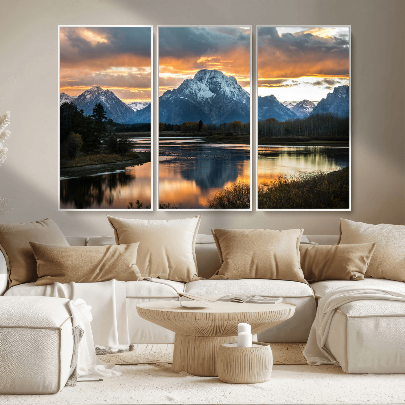 MGV-FC-48X32-3P - Mountain Sunset Wall Art Canvas Print, Framed Alpine Wilderness Art Picture Print, Golden Hour Perfect Wilderness Decor Artwork