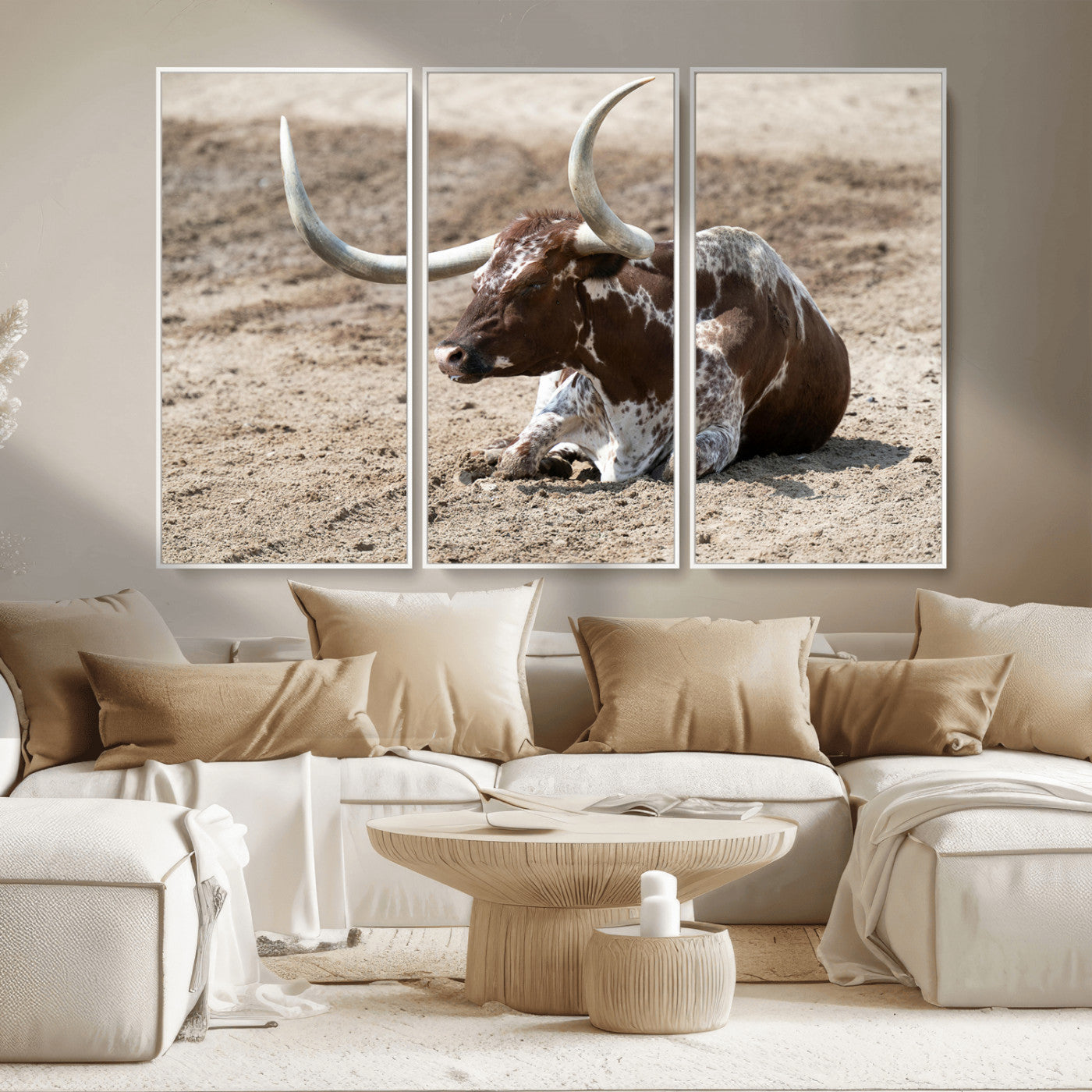 76549210-MGV-CV-36X24-Texas Longhorn Wall Art Canvas Print, Framed Country Living Art Picture Print, Farmhouse Perfect