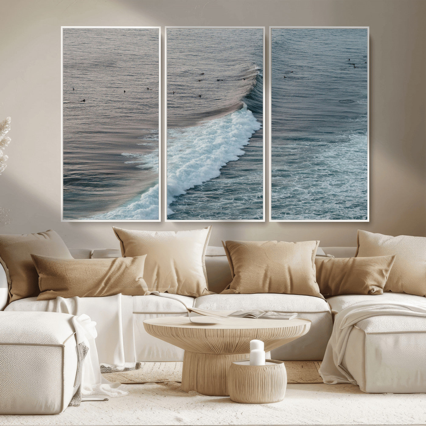 MGV-FC-48X32-3P - Ocean Waves Wall Art Canvas Print, Framed Coastal Serenity Art Picture Print, Surf Perfect Coastal Decor Artwork