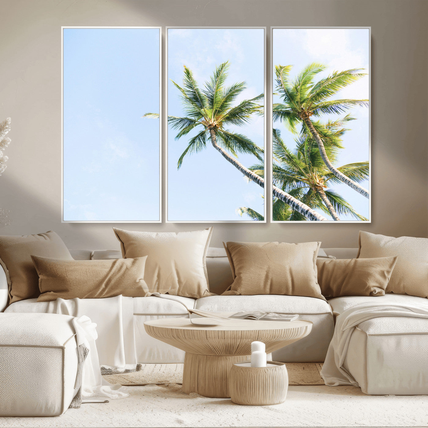 MGV-FC-48X32-3P - Palm Trees Wall Art Canvas Print, Framed Tropical Art Picture Print, Coastal Perfect Tropical Decor Artwork