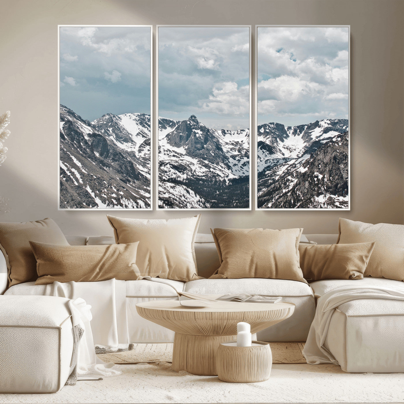 MGV-FC-48X32-3P - Snowy Peaks Wall Art Canvas Print, Framed Alpine Wilderness Art Picture Print, Mountain Escape Perfect Winter Serenity Decor Artwork