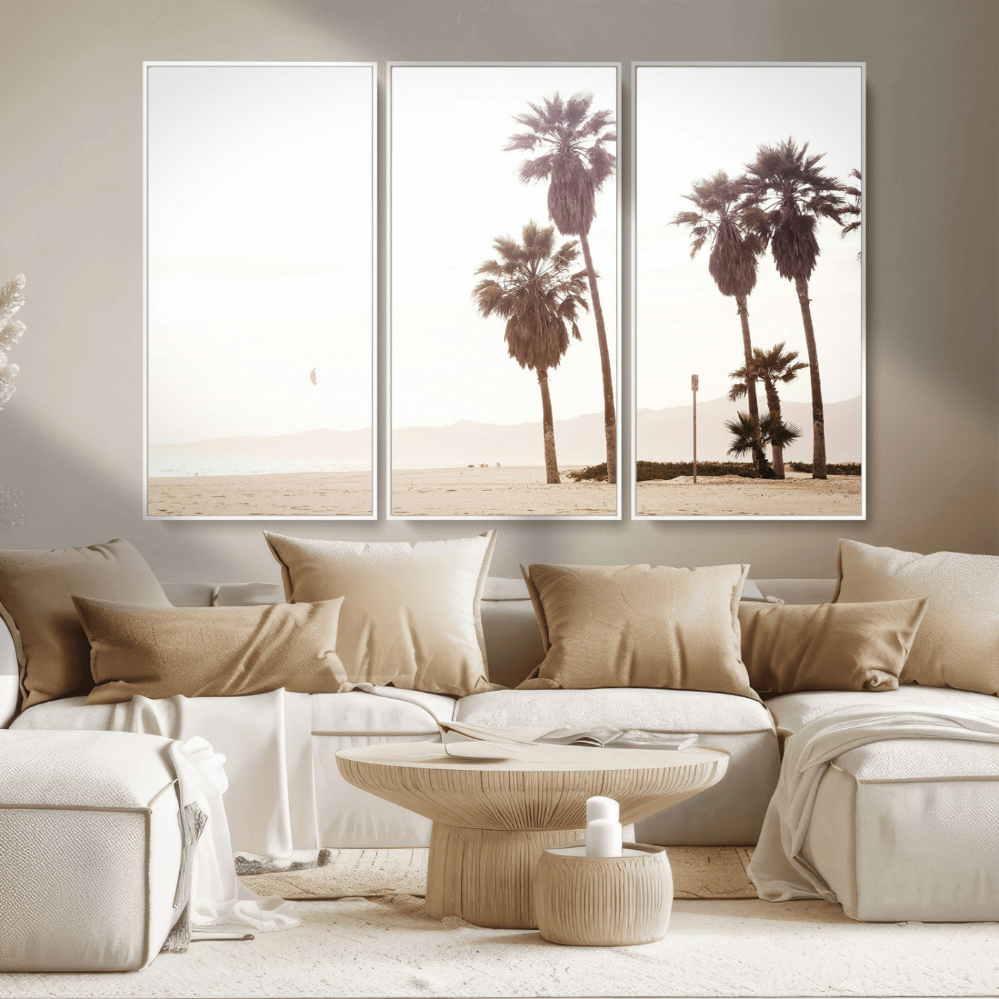 MGV-FC-48X32-3P - Coastal Light Wall Art Canvas Print, Framed Relaxing Shoreline Art Picture Print, Minimalist Ocean Perfect Tropical Serenity Decor Artwork