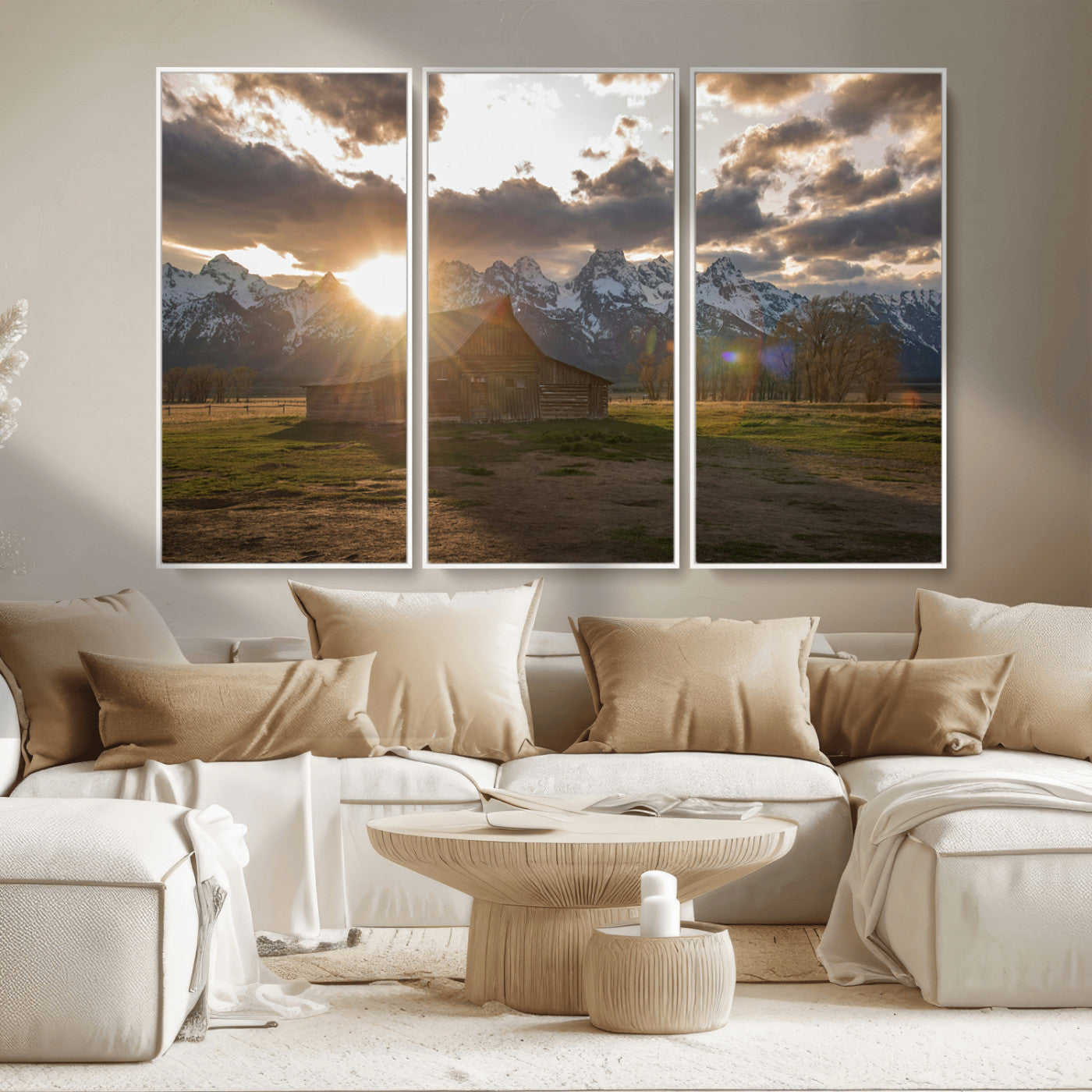 MGV-FC-48X32-3P - Snowy Peaks Wall Art Canvas Print, Framed Nature Escape Art Picture Print, Rustic Charm Perfect Rustic Western Decor Artwork