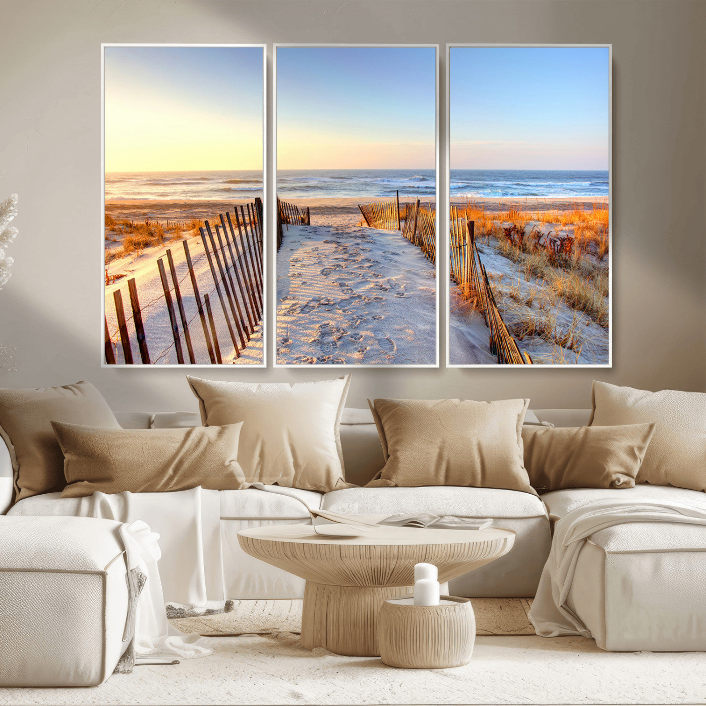 MGV-FC-48X32-3P - Ocean Sunset Wall Art Wall Art Canvas Print, Framed Nautical Photography Art Picture Print, Summer Beach House Decor Perfect Coastal Serenity Decor Artwork
