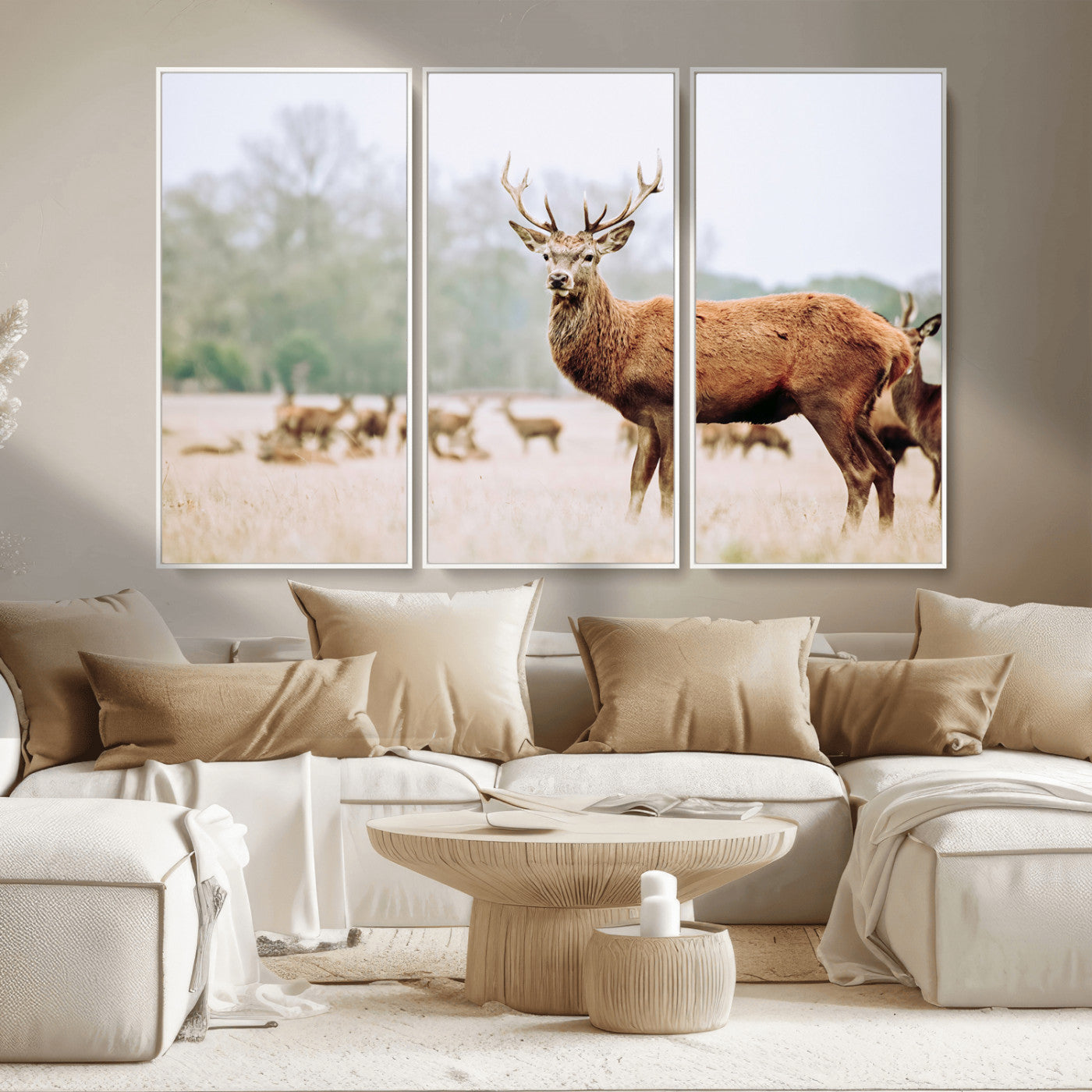 MGV-FC-48X32-3P - Rustic Nature Print Wall Art Canvas Print, Framed Deer Canvas Wall Art Art Picture Print, Nordic Animal Art Perfect Rustic Nature Decor Artwork