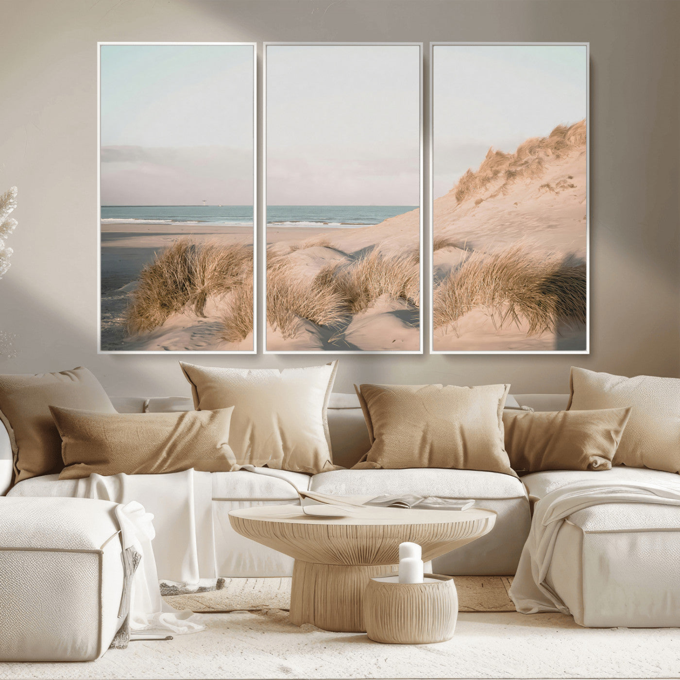 MGV-FC-48X32-3P - Beach Landscape Wall Art Canvas Print, Framed Sand Dune Photography Art Picture Print, Minimalist Seascape Perfect Coastal & Minimalist Decor Artwork