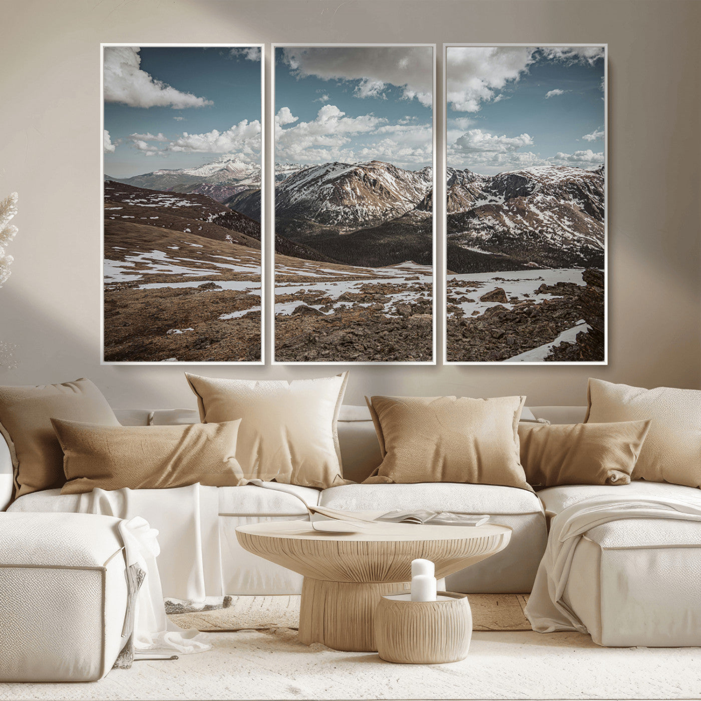 MGV-FC-48X32-3P - Mountain Landscape Wall Art Canvas Print, Framed Snowy Peaks Art Picture Print, Rugged Highlands Perfect Rustic Adventure Decor Artwork