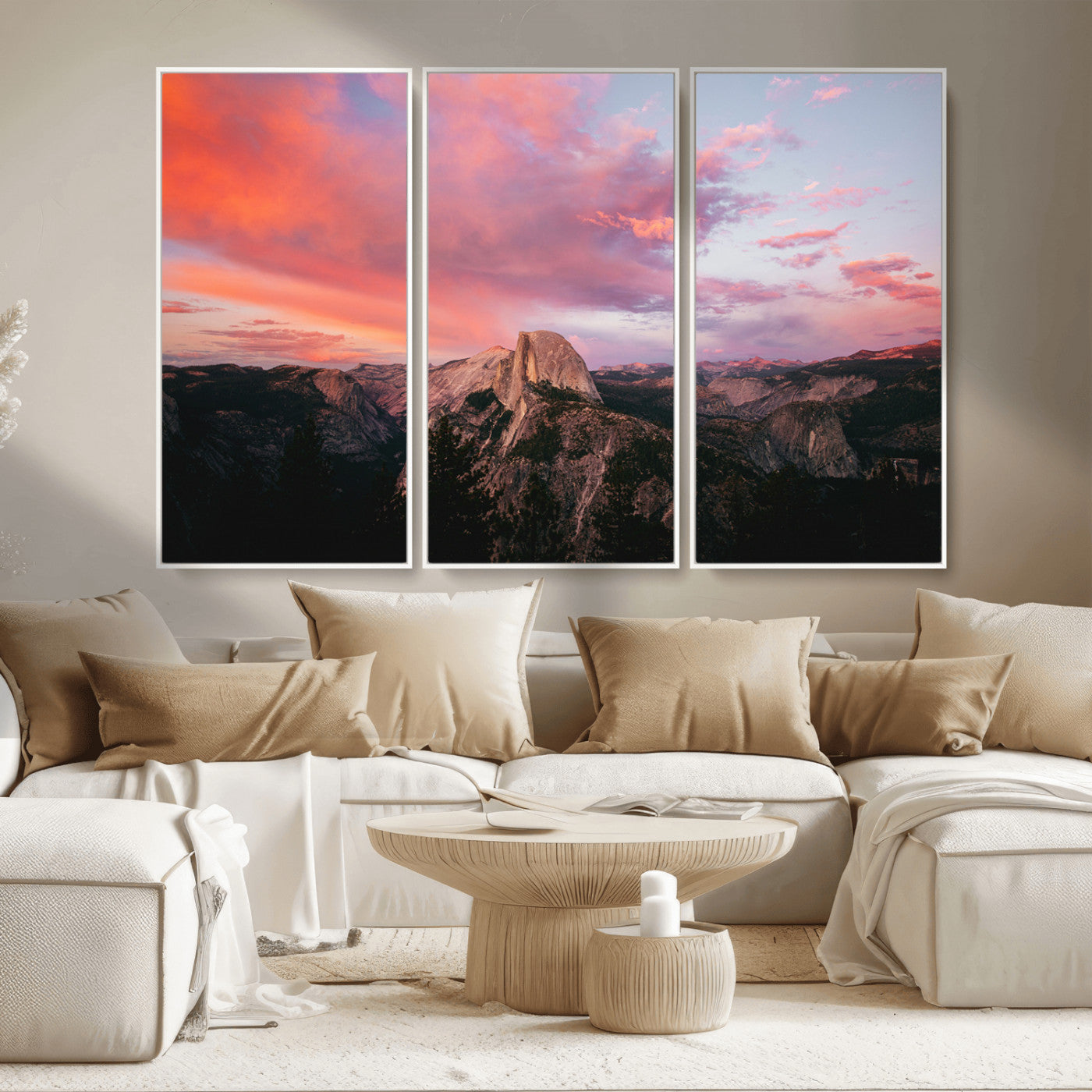 MGV-FC-48X32-3P - Half Dome Wall Art Canvas Print, Framed Yosemite National Park Art Picture Print, Dramatic Sunset Perfect Adventurous Wilderness Decor Artwork