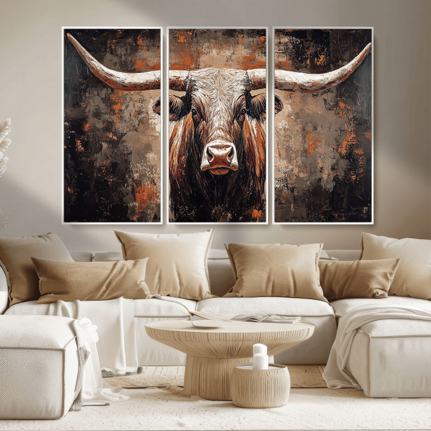 42732393-MGV-CV-36X24-Rustic Longhorn Bull Wall Art Canvas Print – Vintage Western Cattle Painting, Texas Steer Artwork for Ranch, Farmhouse or Cowboy Decor
