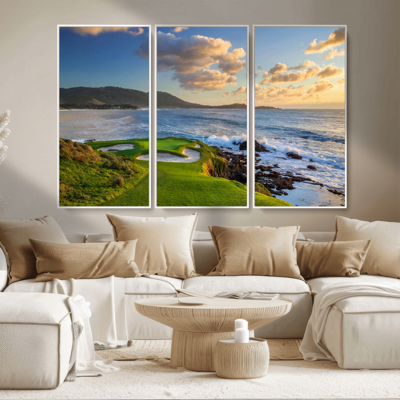 MGV-FC-48X32-3P - Pebble Beach Golf Links Wall Art Canvas Print – Iconic Coastal Golf Course Artwork, Perfect for
