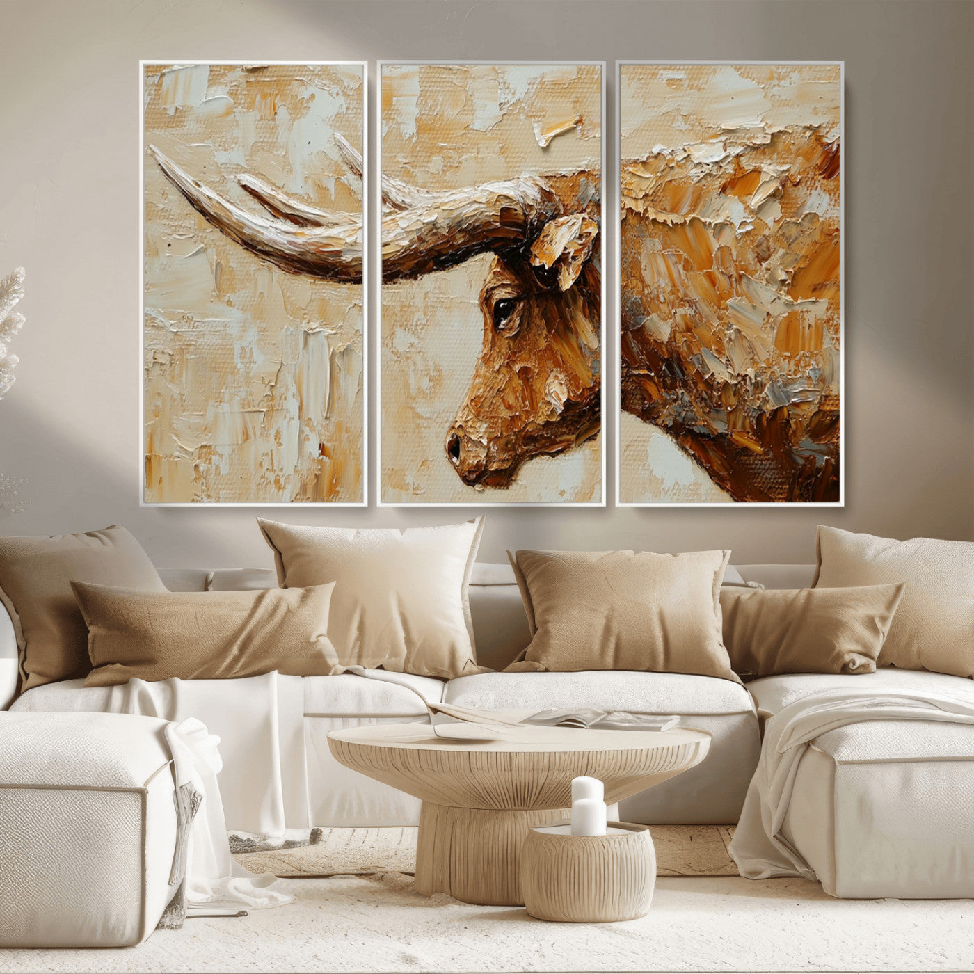 69611428-MGV-CV-36X24-Rustic Longhorn Bull Wall Art Canvas Print – Vintage Western Cattle Painting, Texas Steer Artwork for Ranch, Farmhouse or Cowboy Decor