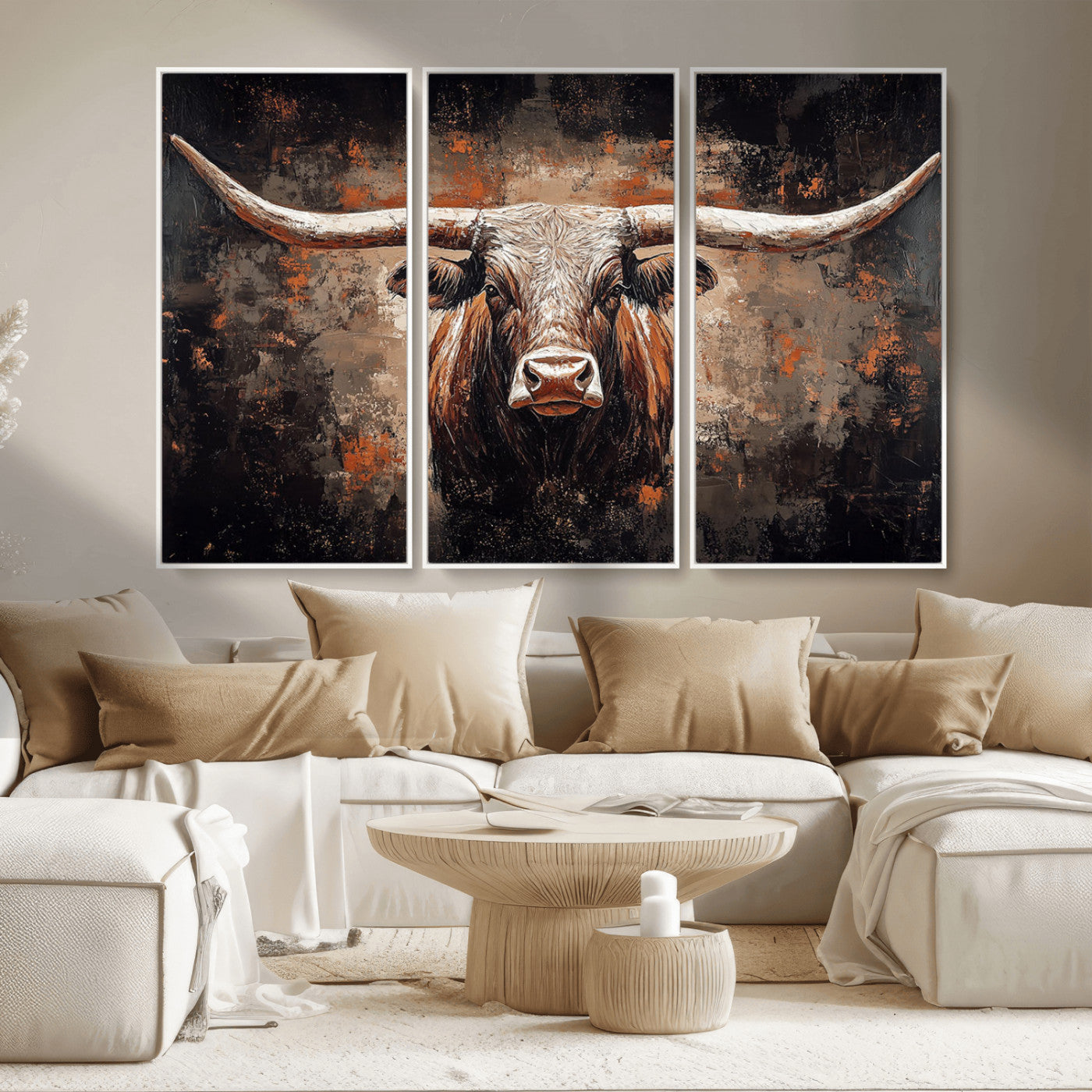 24779067-MGV-CV-36X24-Rustic Longhorn Bull Wall Art Canvas Print – Vintage Western Cattle Painting, Texas Steer Artwork for Ranch, Farmhouse or Cowboy Decor