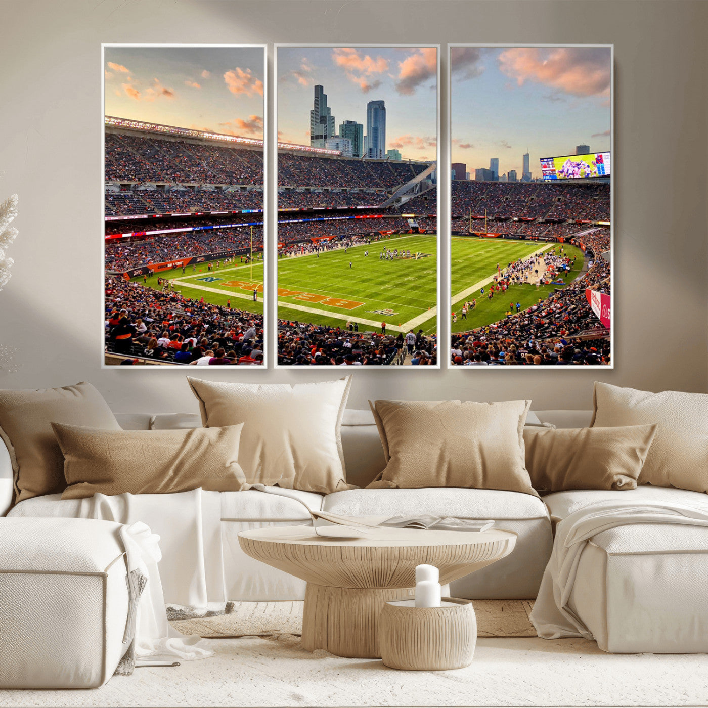 MGV-FC-48X32-3P - Chicago Bears Soldiers Field Wall Art Canvas Print – Framed Football Stadium Artwork for Sports