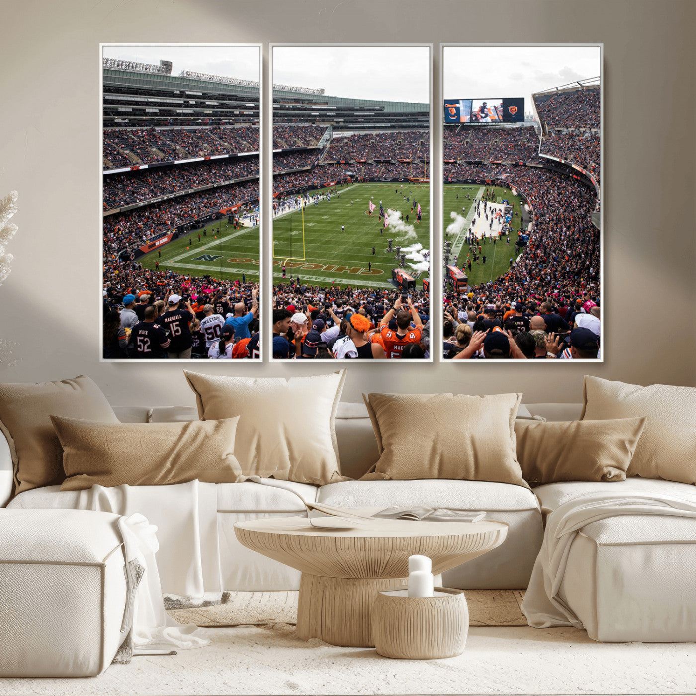 18347149-MGV-CV-36X24-Chicago Bears Soldiers Field Wall Art Canvas Print – Framed Football Stadium Artwork for Sports Fans, Soldier Field Skyline Canvas Decor for Game Room