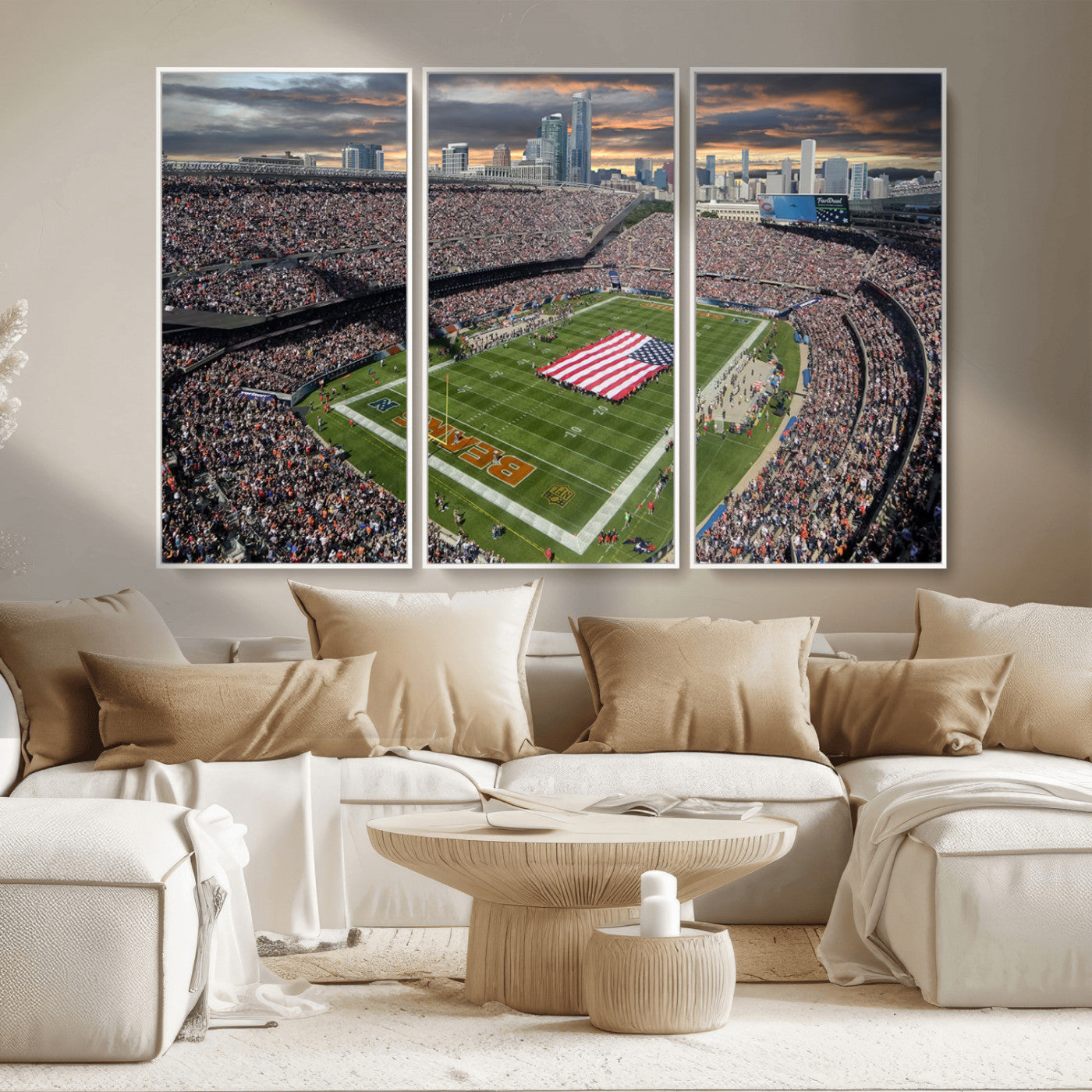 MGV-FC-48X32-3P - Chicago Bears Soldiers Field Wall Art Canvas Print – Framed Football Stadium Artwork for Sports