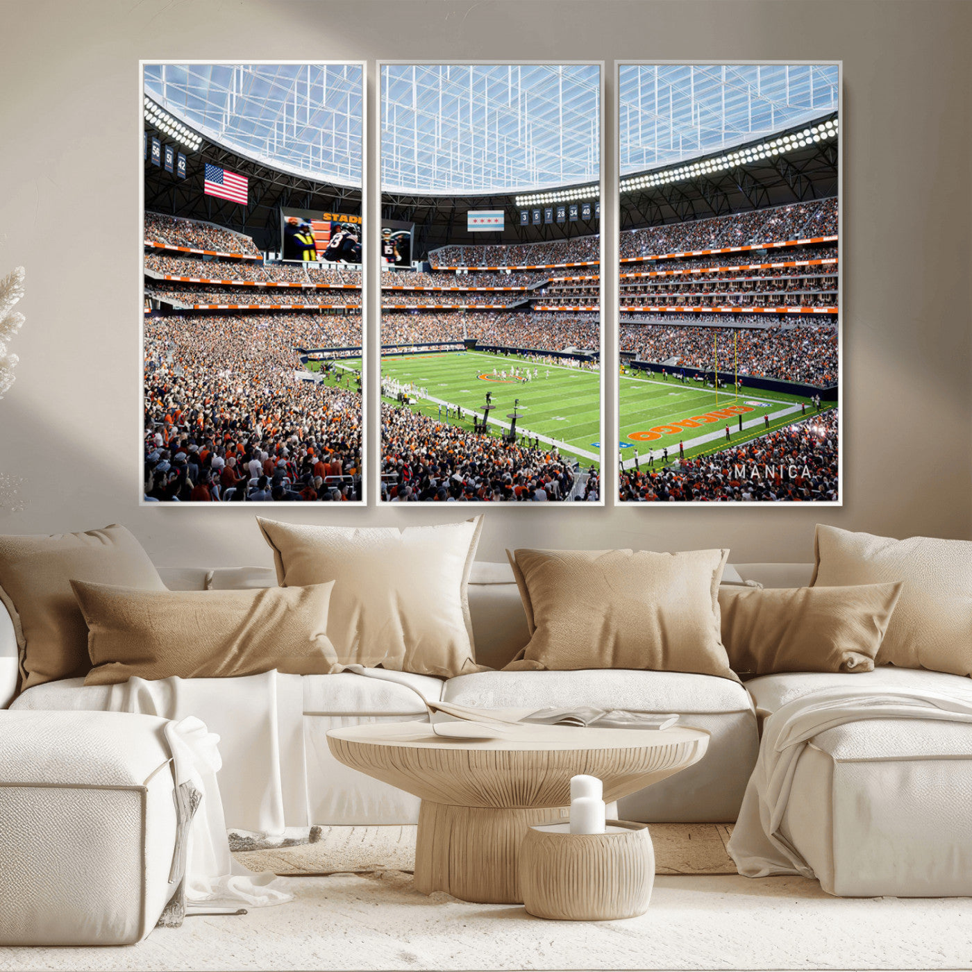 MGV-FC-48X32-3P - Chicago Bears Soldiers Field Wall Art Canvas Print – Framed Football Stadium Artwork for Sports