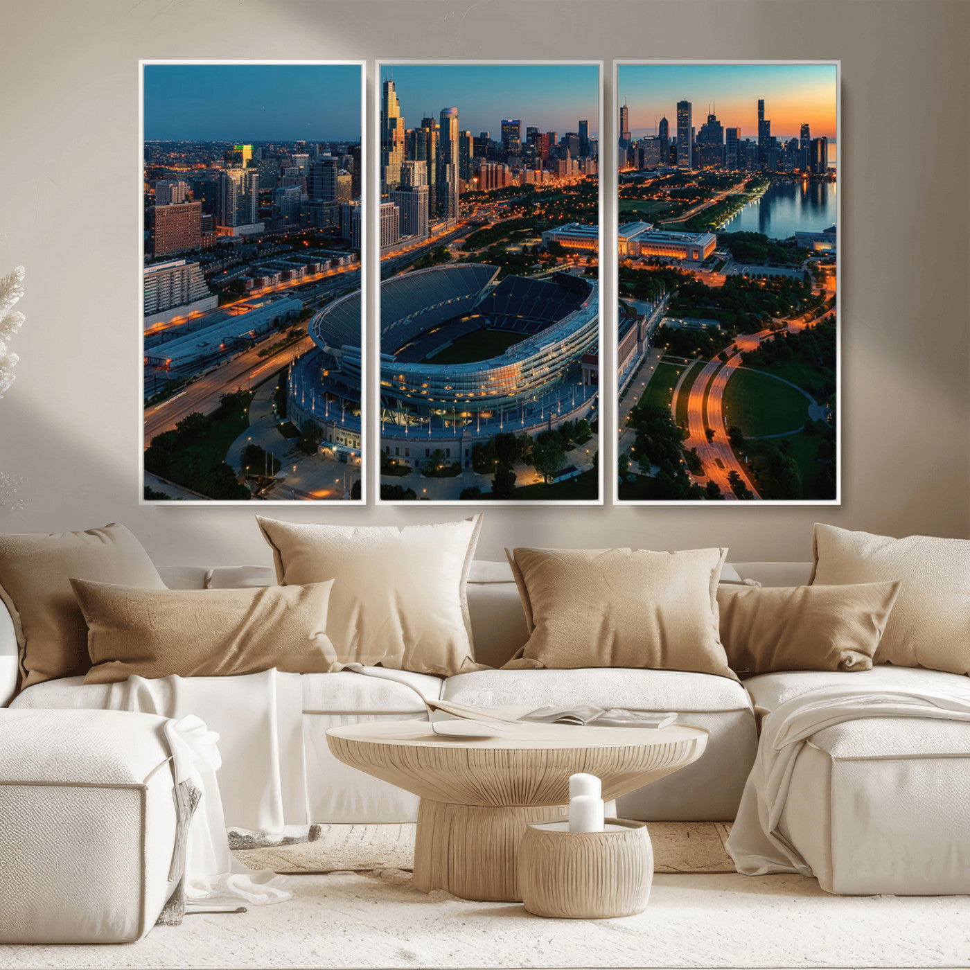 MGV-FC-48X32-3P - Chicago Bears Soldiers Field Wall Art Canvas Print – Framed Football Stadium Artwork for Sports