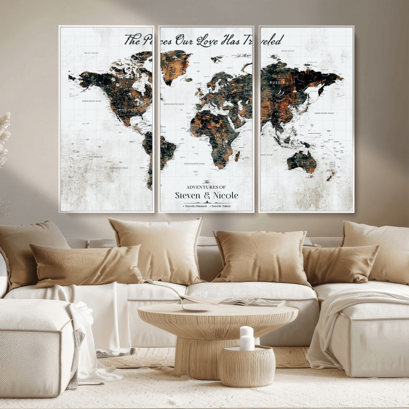 89231588-MGV-CV-36X24-World Travel Map with Pins – Framed Canvas Print to Track Adventures and Create a Visual Travel Journal, Ideal Wall Art for Home - H17